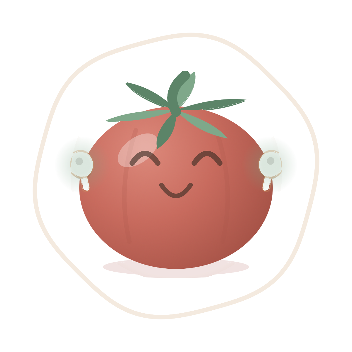 A tomato wearing AirPods
